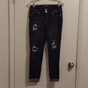 Wallflower Distressed with Floral inner Patches Stretch Skinny Capri Jeans!